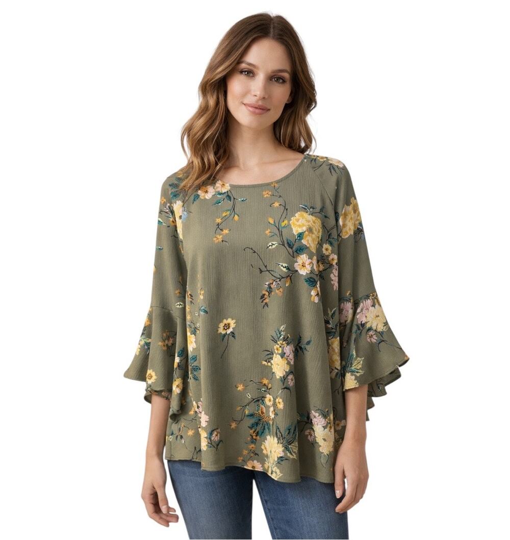LC Lauren Conrad Green Yellow Floral Spring Blouse XL
